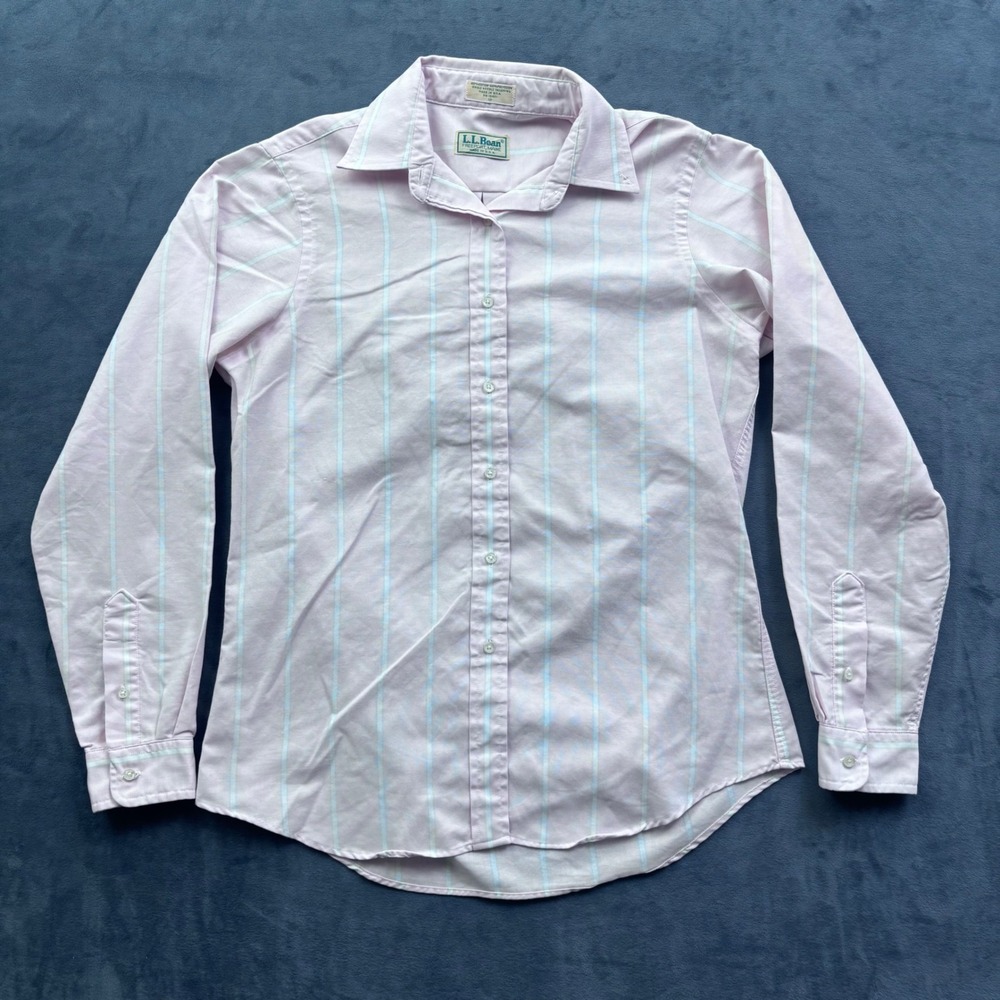 LL Bean Vintage Pink White Striped Button Down Shirt Made in USA Size 12